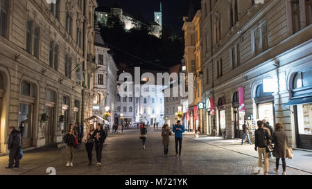 Lubiana di notte, Slovenia Foto Stock