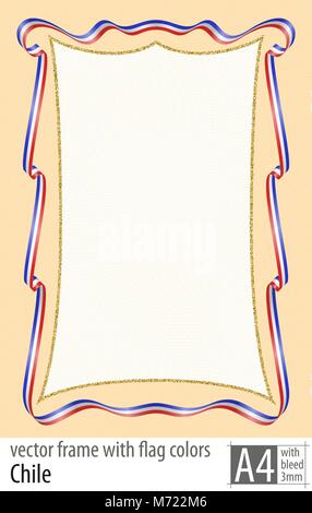 Il telaio e il bordo del nastro con i colori della bandiera del Cile, con la griglia di protezione. Vettore, con spurgo tre mm. Illustrazione Vettoriale