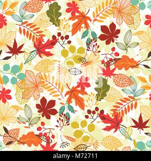 Vettore di Seamless pattern stilizzata con foglie di autunno Illustrazione Vettoriale