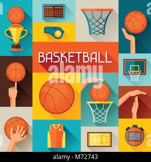 Sfondo di sport con le icone di basket in stile piatto Illustrazione Vettoriale