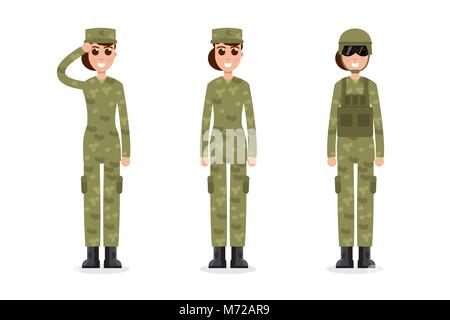 Donna noi soldati dell esercito in camuffamento. Illustrazione Vettoriale. Illustrazione Vettoriale