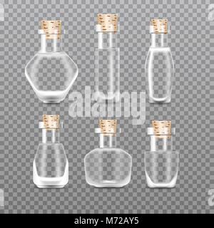 Realistico chimica vuoti delle bottiglie di vetro di pozione set. Pozione d'amore. Illustrazione Vettoriale. Illustrazione Vettoriale