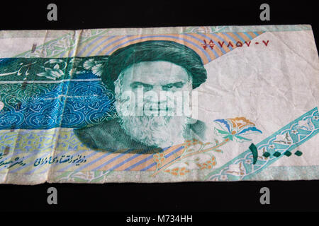 Close-up banconota iraniana e la valuta, Rials, Repubblica Islamica di Iran Foto Stock