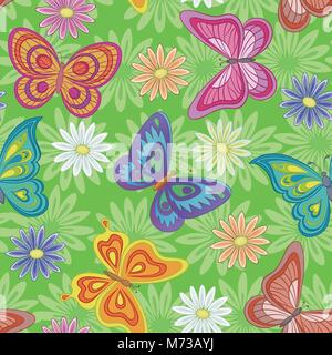 Senza cuciture, fiori e farfalle Illustrazione Vettoriale