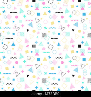 Senza soluzione di continuità geometrica del modello di stile di colore costituito da geometrica di linea diverse forme e linee. Geometrica colorati seamless pattern. Hipster Memphis. Foto Stock
