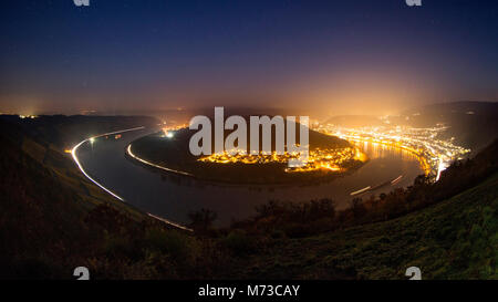 Ansa del Reno Gedeonseck vicino a Boppard di notte Foto Stock