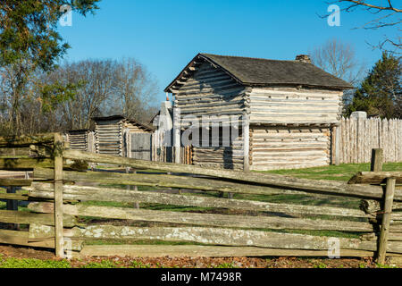 La Mansker Station - una riproduzione del XVIII C. frontiera americana fort circa dieci miglia a nord di Nashville in Goodlettsville, Tennessee, Stati Uniti d'America Foto Stock