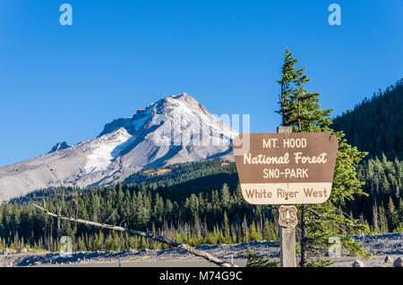 Segno a White River West Sno-Park area. Mt Hood National Forest, Oregon Foto Stock