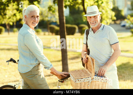 Felice coppia di anziani il picnic Foto Stock