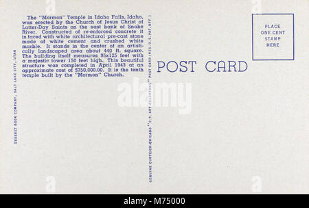 Una fotografia del tempio mormone a Idaho Falls, Idaho, uno degli edifici religiosi più importanti dello stato, noto per la sua architettura distintiva e il significato spirituale per i membri della Chiesa di Gesù Cristo dei Santi degli ultimi giorni. Foto Stock