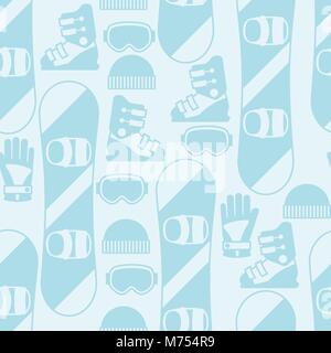 Sport seamless pattern con snowboard icone piatta Illustrazione Vettoriale