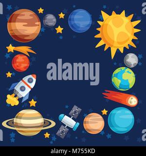 Sfondo del sistema solare, i pianeti e i corpi celesti Illustrazione Vettoriale