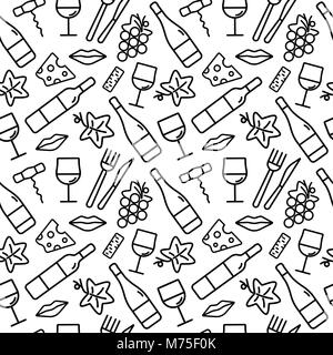Modello senza cuciture con vino e cibo icone. Sfondo per schede, decorazione, menu, web banner e disegni relativi al vino. Illustrazione Vettoriale. Illustrazione Vettoriale