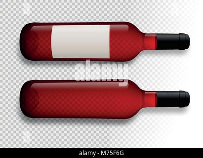 Illustrazione di rosa le bottiglie di vino con sfondo trasparente. Le bottiglie di vino con ombra. Bottiglia di vino con etichetta. Il disegno vettoriale isolato. Modello per yo Illustrazione Vettoriale