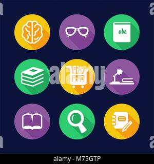 Libreria icone Design piatto cerchio Illustrazione Vettoriale