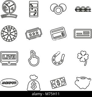Lotteria lotteria o icone di linea sottile illustrazione vettoriale impostato Illustrazione Vettoriale