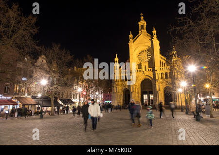 Posizionare Sainte-Catherine, chiesa, ristoranti, quartiere alla moda di Bruxelles, Belgio, Foto Stock