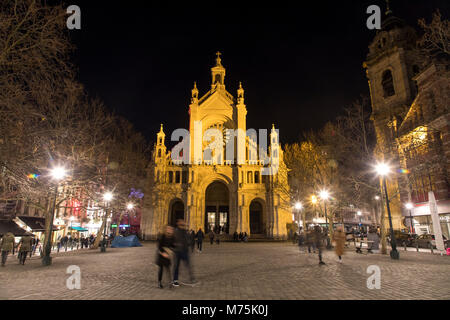 Posizionare Sainte-Catherine, chiesa, ristoranti, quartiere alla moda di Bruxelles, Belgio, Foto Stock