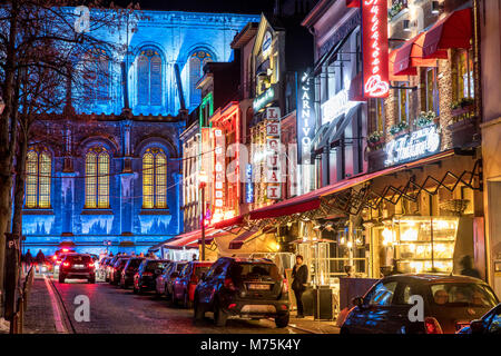 Posizionare Sainte-Catherine, chiesa, ristoranti, quartiere alla moda di Bruxelles, Belgio, Foto Stock