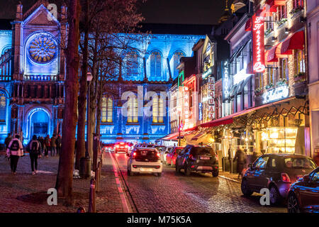 Posizionare Sainte-Catherine, chiesa, ristoranti, quartiere alla moda di Bruxelles, Belgio, Foto Stock