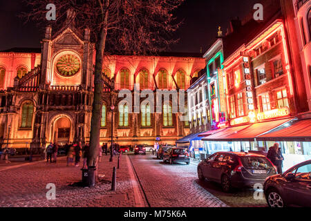 Posizionare Sainte-Catherine, chiesa, ristoranti, quartiere alla moda di Bruxelles, Belgio, Foto Stock