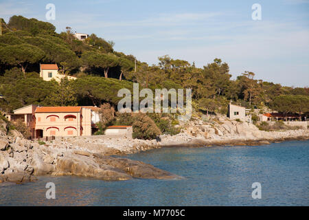 Vista della costa di Seccheto, Isola d'Elba, Toscana, Italia, Europa Foto Stock