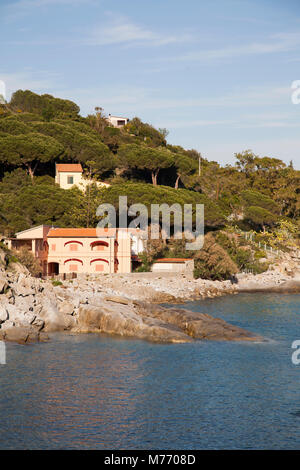 Vista della costa di Seccheto, Isola d'Elba, Toscana, Italia, Europa Foto Stock