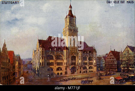 Una rappresentazione del nuovo municipio di Stoccarda ('Das Neue Rathaus'), un edificio architettonico significativo in Germania noto per il suo design e il ruolo di edificio governativo della città. Foto Stock