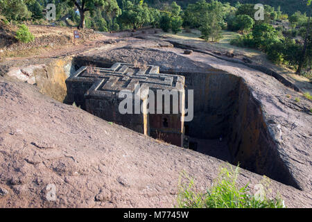 La Chiesa di San Giorgio è stato l'ultimo di 11 chiese rupestri costruito circa 700 anni fa in Lalibela, Etiopia. Foto Stock