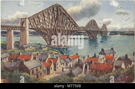 Questa immagine mostra il Forth Bridge, un ponte ferroviario a sbalzo in Scozia, che collega North Queensferry e South Queensferry. Un notevole esempio di ingegneria vittoriana, è un sito patrimonio dell'umanità dell'UNESCO e un simbolo iconico della Scozia. Foto Stock