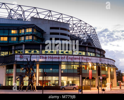 Il Twickenham Rugby Stadium il crepuscolo, Greater London, England, Regno Unito, Europa Foto Stock