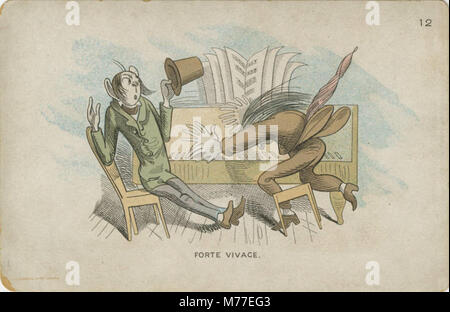 La serie di cartoline musicali Wilhelm Busch presenta cartoline artistiche del famoso illustratore tedesco Wilhelm Busch. Conosciuto per i suoi cartoni satirici, il lavoro di Busch è presente in queste cartoline, catturando il suo stile distintivo di umorismo e comprensione della cultura e della società tedesca. Foto Stock