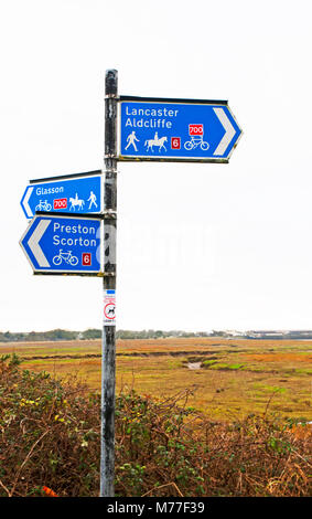 Segno a Conder verde su Lancaster a Glasson Dock bridleway Lancashire England Regno Unito Foto Stock