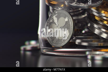 Ripple coin memorizzati in un vaso come un asset congelati concetto. Il rendering 3D Foto Stock