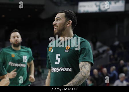 Durante Euroligue partita giocata tra Real Madrid vs Panathinaikos al Palacio de los Deportes giovedì 8 marzo, 2018 a Madrid, Spagna. Credito: Gtres Información más Comuniación on line, S.L./Alamy Live News Foto Stock