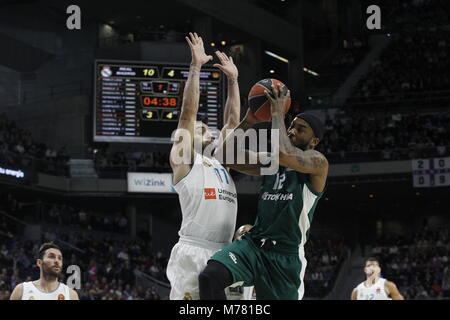 Durante Euroligue partita giocata tra Real Madrid vs Panathinaikos al Palacio de los Deportes giovedì 8 marzo, 2018 a Madrid, Spagna. Credito: Gtres Información más Comuniación on line, S.L./Alamy Live News Foto Stock