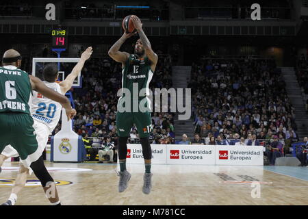 Durante Euroligue partita giocata tra Real Madrid vs Panathinaikos al Palacio de los Deportes giovedì 8 marzo, 2018 a Madrid, Spagna. Credito: Gtres Información más Comuniación on line, S.L./Alamy Live News Foto Stock