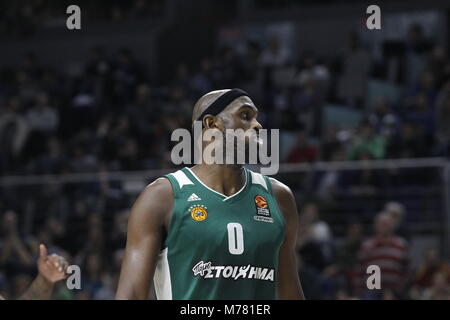 Durante Euroligue partita giocata tra Real Madrid vs Panathinaikos al Palacio de los Deportes giovedì 8 marzo, 2018 a Madrid, Spagna. Credito: Gtres Información más Comuniación on line, S.L./Alamy Live News Foto Stock