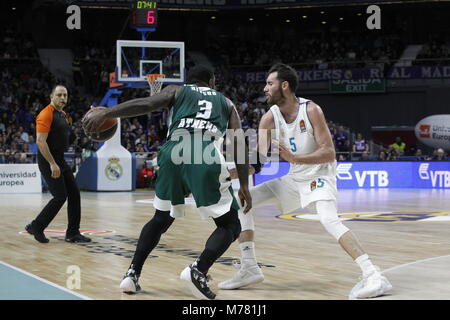 Rudy Fernández Euroligue durante la partita giocata tra Real Madrid vs Panathinaikos al Palacio de los Deportes giovedì 8 marzo, 2018 a Madrid, Spagna. Credito: Gtres Información más Comuniación on line, S.L./Alamy Live News Foto Stock