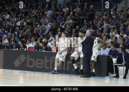 Durante Euroligue partita giocata tra Real Madrid vs Panathinaikos al Palacio de los Deportes giovedì 8 marzo, 2018 a Madrid, Spagna. Credito: Gtres Información más Comuniación on line, S.L./Alamy Live News Foto Stock