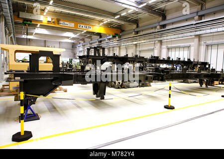 09 marzo 2018, Germania, Kiel: Vista della unità di rivestimento a Vossloh locomotive. Il business plan per aprire un nuovo impianto di produzione in Kiel-Suchsdorf. Foto: Frank Molter/dpa Foto Stock