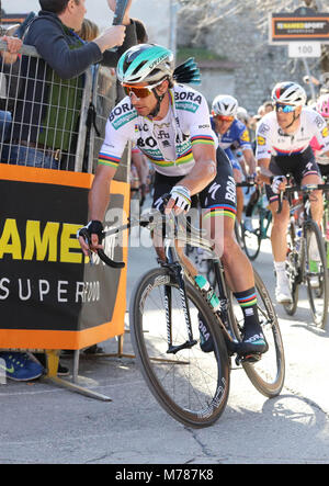 Follonico a Trevi, Italia. 9 Mar, 2018. Peter Sagan (bora) durante l'UCI World Tour, Tirreno-Adriatico 2018, fase 3, Follonico a Trevi, in Italia il 9 marzo 2018 - Photo Laurent Layris / DPPI Credito: Laurent Lairys/Agence Locevaphotos/Alamy Live News Foto Stock