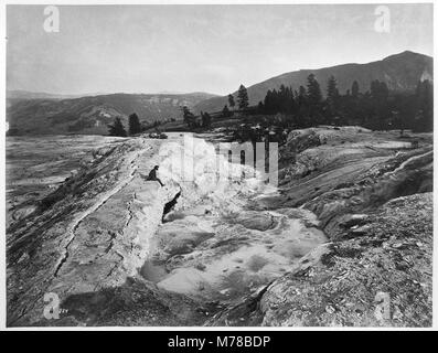 Mammoth Hot Springs. Luglio 21-24, 1871 n. 224. Un oblong fesse ridge, di circa 150 metri di lunghezza, da sei a dieci metri di altezza e da dieci a quindici largo alla base. La fessura viene eseguito da una estremità all'altra, ed è da sei a dodici pollici di larghezza, da cui il vapore questioni in notevoli quantità. La porzione interna del guscio è rivestito con un disco, smalto bianco come porcellana, coperto con bei cristalli di zolfo che sono state raccolte dalle oscillazioni e seething calderone di vapore solforati passando da esso. Foto Stock