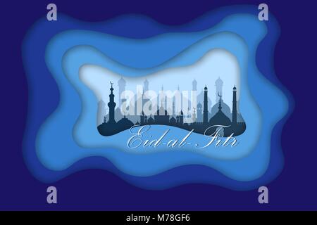 Eid-Al-Fitr mubarak greeting card illustrazione vettoriale. Illustrazione Vettoriale