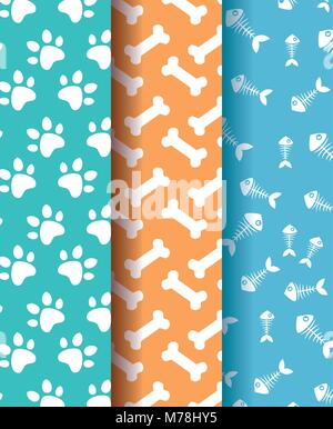 Le zampe e le ossa animali domestici patterns illustrazione vettoriale design Illustrazione Vettoriale