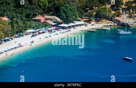 Vista sulla spiaggia Kerasia, CORFU, ISOLE IONIE, isole greche, Grecia, Europa Foto Stock