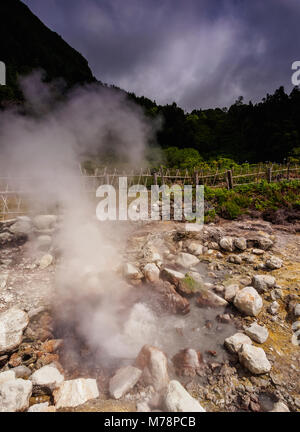 Fumarolas da Lagoa das Furnas, hot springs, isola Sao Miguel, Azzorre, Portogallo, Atlantico, Europa Foto Stock