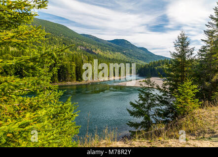 Vista di Clearwater River e prati vicino a Clearwater, British Columbia, Canada, America del Nord Foto Stock