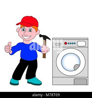Funny cartoon tuttofare isolato su uno sfondo bianco. Illustrazione Vettoriale per officine. Illustrazione Vettoriale