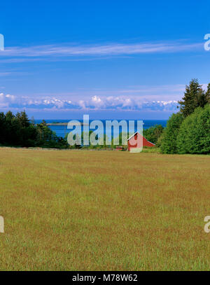 Granaio rosso, Lopez Island, le Isole San Juan, stretto di Juan de Fuca, il Parco Nazionale di Olympic; Washington Foto Stock